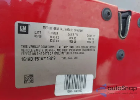 2010 Chevrolet Cobalt Lt from USA, damaged, VIN 1G1AD1F51A7118819